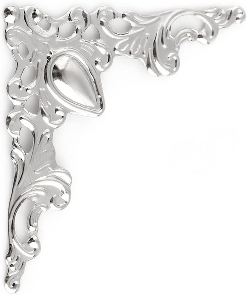 20 Metal Book Corners - Antique Style for Scrapbooking, Jewelry Boxes & Photo Albums  (White) - Image 4