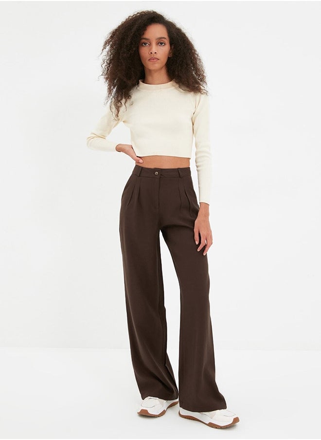 trendyol - Brown Wide Leg Pleated Woven Trousers TWOAW22PL0475 - Image 1
