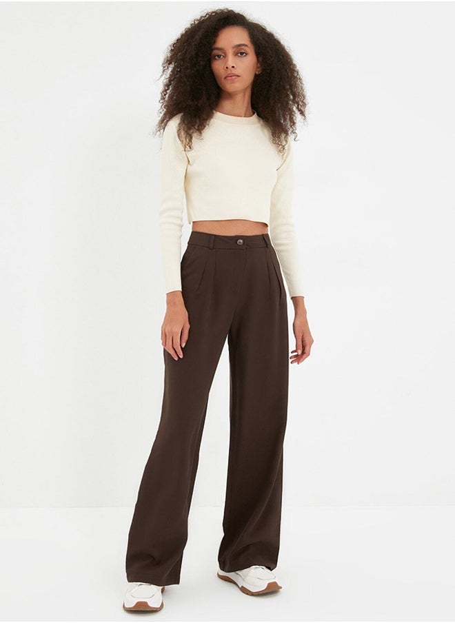 trendyol - Brown Wide Leg Pleated Woven Trousers TWOAW22PL0475 - Image 1