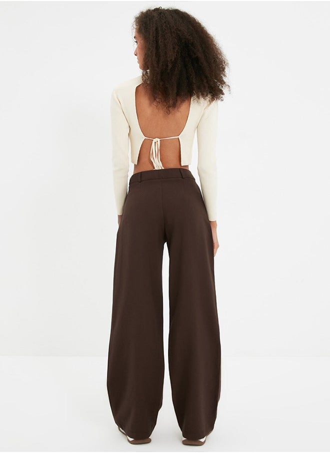 trendyol - Brown Wide Leg Pleated Woven Trousers TWOAW22PL0475 - Image 1