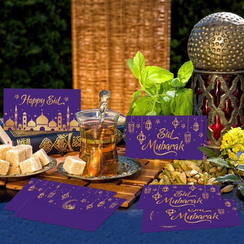 Kitticcino 24 Pcs Eid Mubarak Money Envelopes Eid Gifts Cards Holders for Ramadan Eid Al-Fitr Gifts Greeting Cards Eid Envelopes for Cash Eid Holiday Celebrations Decorations Party Supplies, Purple - Image 5