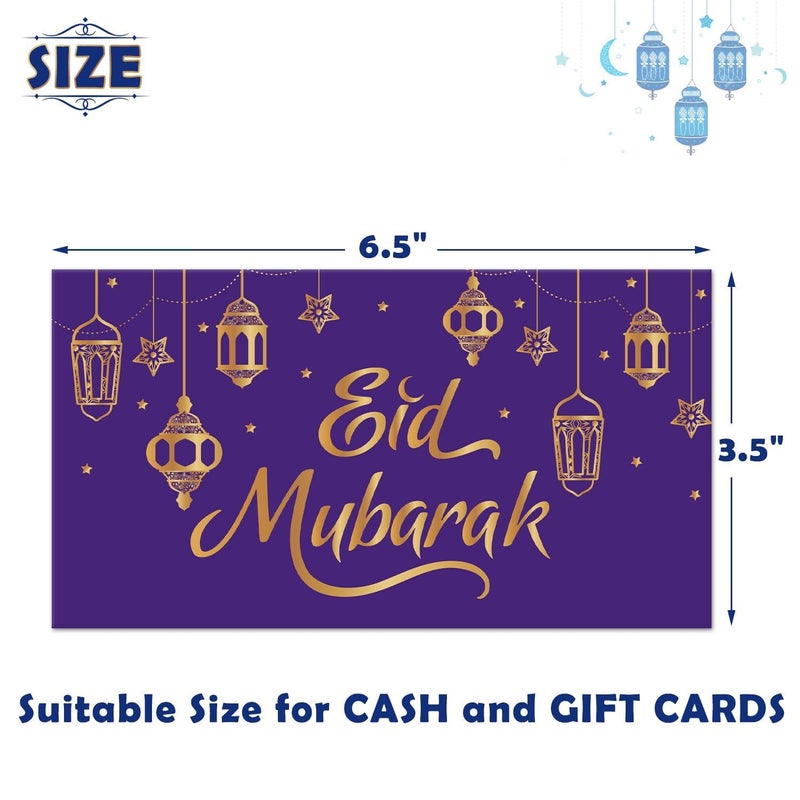 Kitticcino 24 Pcs Eid Mubarak Money Envelopes Eid Gifts Cards Holders for Ramadan Eid Al-Fitr Gifts Greeting Cards Eid Envelopes for Cash Eid Holiday Celebrations Decorations Party Supplies, Purple - Image 3