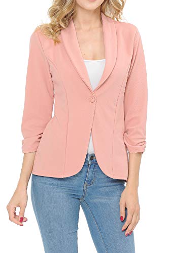 MINEFREE Women's 3/4 Ruched Sleeve Lightweight Work Office Blazer Jacket Mauve 1XL - Image 5