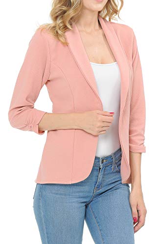 MINEFREE Women's 3/4 Ruched Sleeve Lightweight Work Office Blazer Jacket Mauve 1XL - Image 2