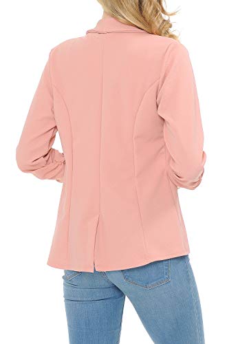 MINEFREE Women's 3/4 Ruched Sleeve Lightweight Work Office Blazer Jacket Mauve 1XL - Image 4