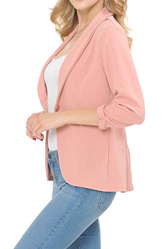 MINEFREE Women's 3/4 Ruched Sleeve Lightweight Work Office Blazer Jacket Mauve 1XL - Image 3