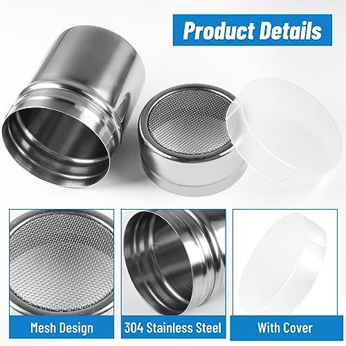 OYANIMO 2 Pcs Powdered Sugar Shaker Duster with Handle, Stainless Steel Fine Mesh Shaker Powder Cans with Plastic Lid, Sifter Dredge Shaker for Powder Sugar Cinnamon Cocoa Pepper Coffee Flour Salt (6oz) - Image 3