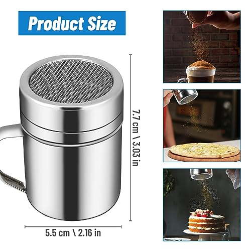 OYANIMO 2 Pcs Powdered Sugar Shaker Duster with Handle, Stainless Steel Fine Mesh Shaker Powder Cans with Plastic Lid, Sifter Dredge Shaker for Powder Sugar Cinnamon Cocoa Pepper Coffee Flour Salt (6oz) - Image 2