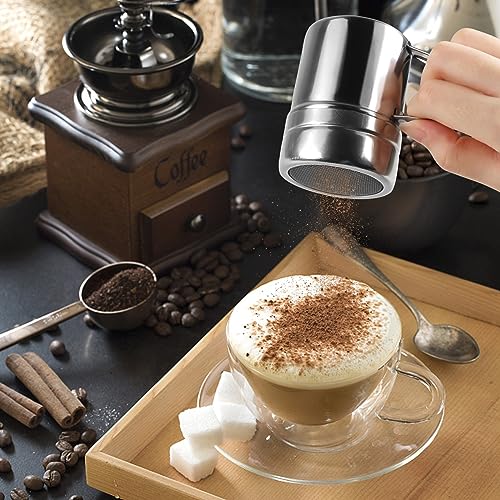 OYANIMO 2 Pcs Powdered Sugar Shaker Duster with Handle, Stainless Steel Fine Mesh Shaker Powder Cans with Plastic Lid, Sifter Dredge Shaker for Powder Sugar Cinnamon Cocoa Pepper Coffee Flour Salt (6oz) - Image 4