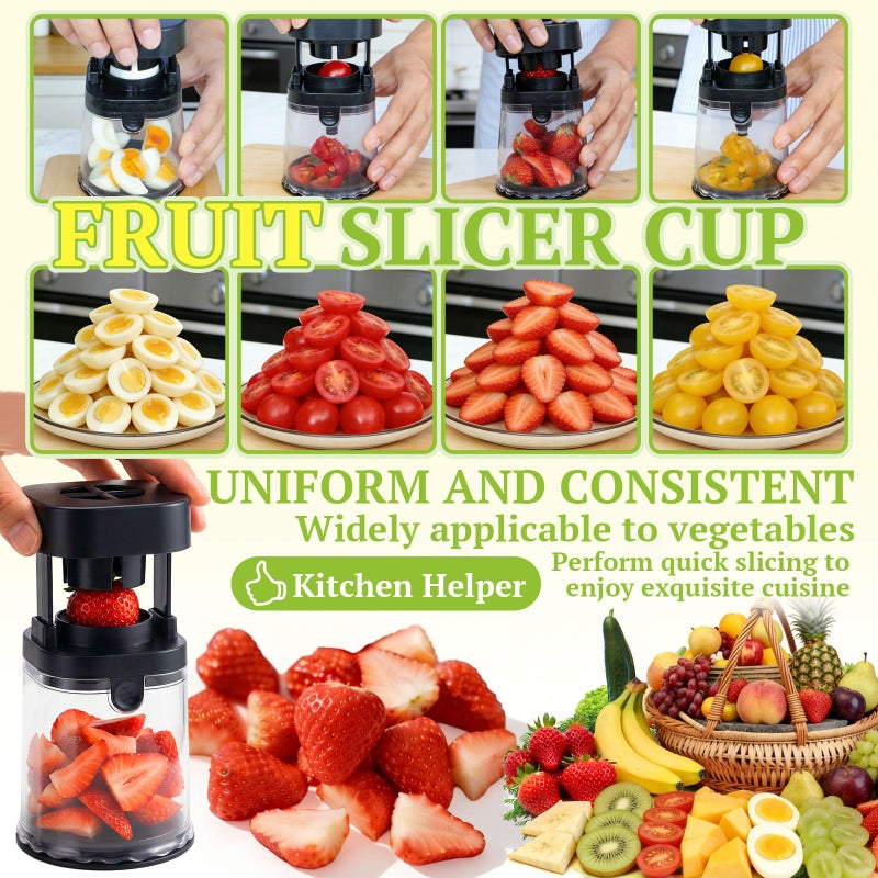 Hendiy Fruit Slicer Cup, Strawberry Slicer Grape Cutter Cup Fruit Slicers Stainless Steel Egg Slicers, Strawberry Cutter Kitchen Gadgets Speed Cutters for Banana Grape Egg - Image 4