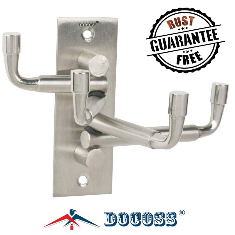 DOCOSS Stainless Steel Flexible 4 Pin Hooks and Cloth Hanger for Wall Bathroom Door Pack of 3 Silver - Image 2