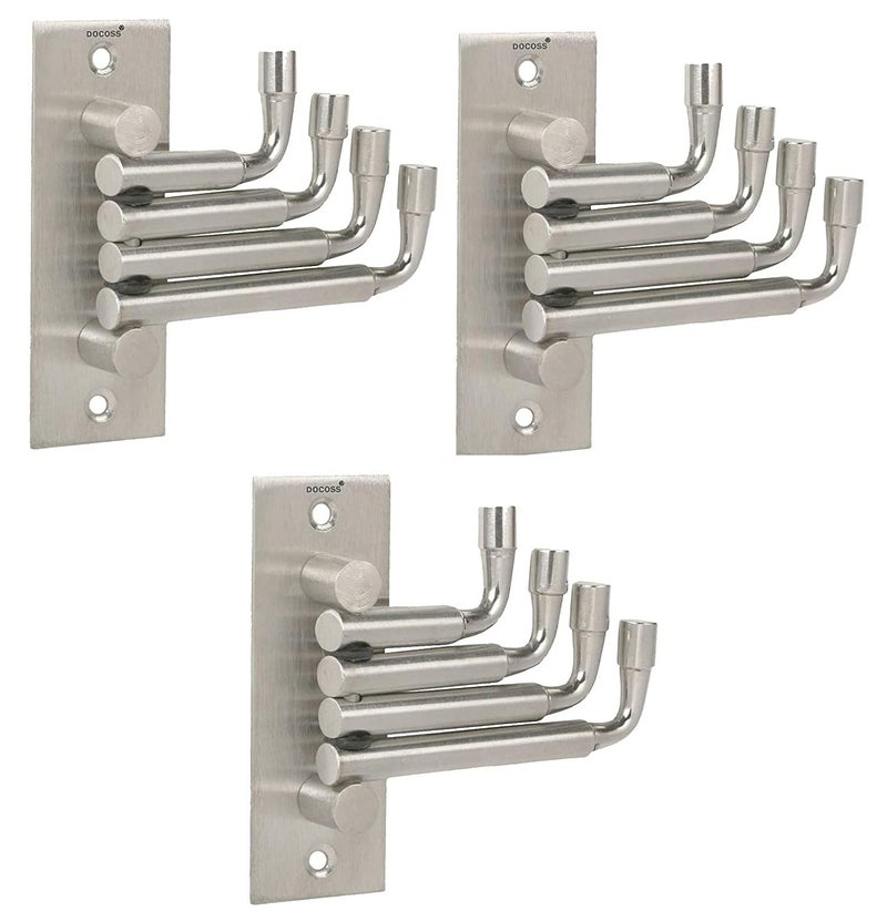 DOCOSS Stainless Steel Flexible 4 Pin Hooks and Cloth Hanger for Wall Bathroom Door Pack of 3 Silver - Image 1