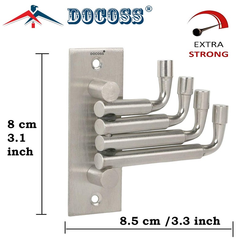 DOCOSS Stainless Steel Flexible 4 Pin Hooks and Cloth Hanger for Wall Bathroom Door Pack of 3 Silver - Image 3