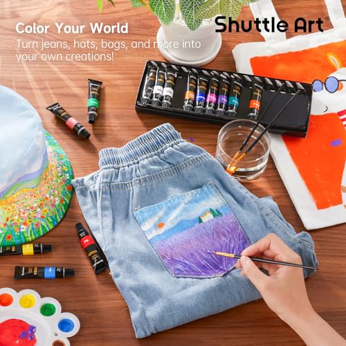 Shuttle Art Fabric Paint, 15 x 12ml Tubes Permanent Soft Fabric Paint with 3 Brushes, Non-Toxic Textile Paint for Clothes, T-Shirts, Shoes, Jeans, Bags, DIY Projects&Art, Ideal for Kids Adults Artists - Image 5