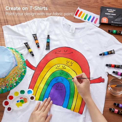 Shuttle Art Fabric Paint, 15 x 12ml Tubes Permanent Soft Fabric Paint with 3 Brushes, Non-Toxic Textile Paint for Clothes, T-Shirts, Shoes, Jeans, Bags, DIY Projects&Art, Ideal for Kids Adults Artists - Image 2