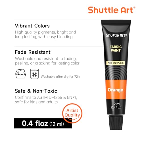Shuttle Art Fabric Paint, 15 x 12ml Tubes Permanent Soft Fabric Paint with 3 Brushes, Non-Toxic Textile Paint for Clothes, T-Shirts, Shoes, Jeans, Bags, DIY Projects&Art, Ideal for Kids Adults Artists - Image 4