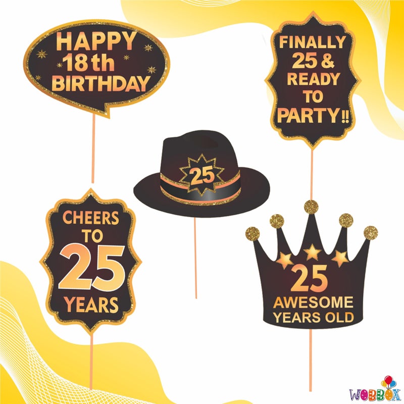 WOBBOX 25th Birthday Photo Booth Party Props Brown & Golden Glitter, Birthday Party Decoration, Birthday Party Item (WOBOX1770) - Image 2
