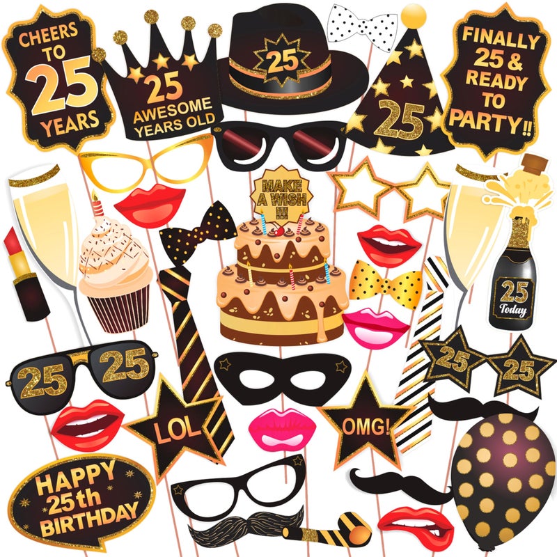 WOBBOX 25th Birthday Photo Booth Party Props Brown & Golden Glitter, Birthday Party Decoration, Birthday Party Item (WOBOX1770) - Image 1