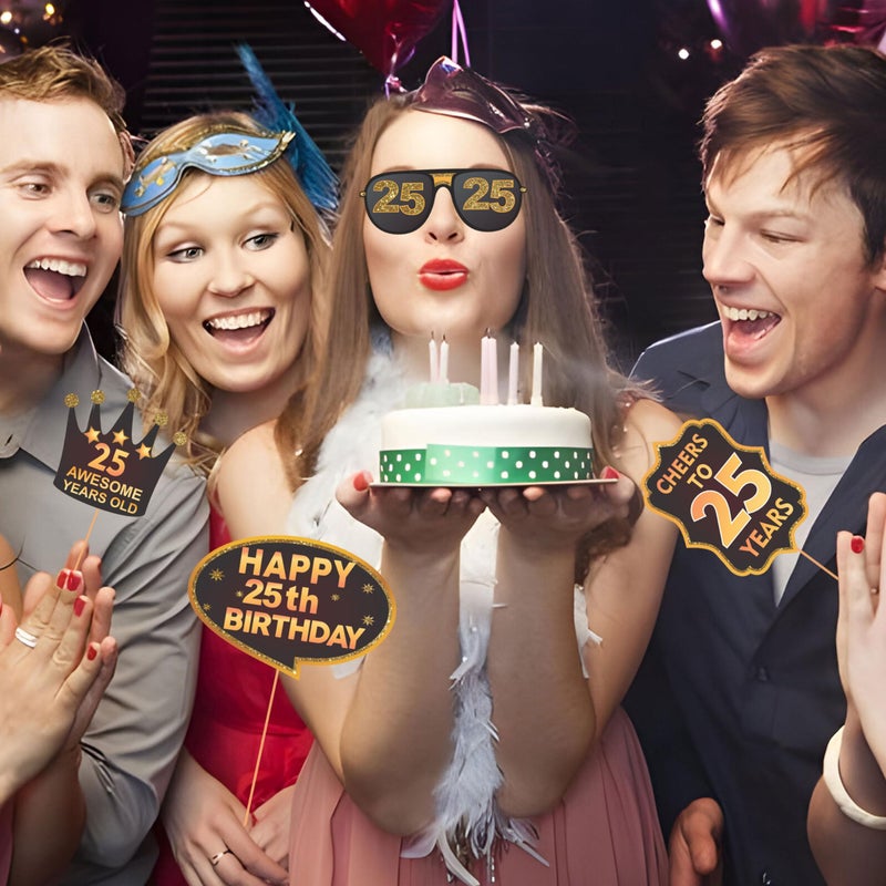 WOBBOX 25th Birthday Photo Booth Party Props Brown & Golden Glitter, Birthday Party Decoration, Birthday Party Item (WOBOX1770) - Image 5