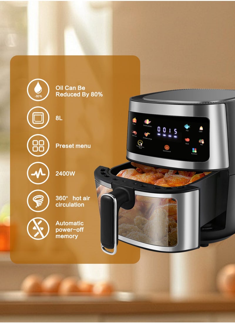 KENWORTH - Digital Air Fryer Large Size With One-touch Panel, 360° Turbo Airflow Tech, Nonstick Air Fryers Basket,Dishwasher-safe,Automatic power-off memory 6.8L 2000W KW-0634 Black - Image 1