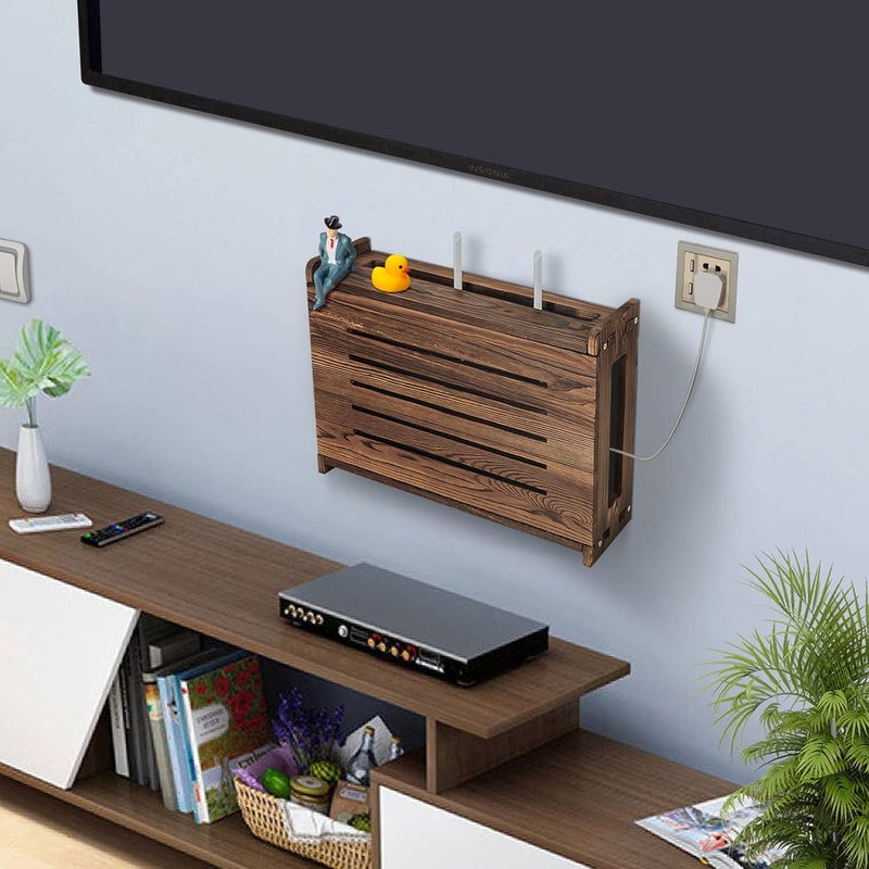BEARUT Wooden Router Shelf Wall Mount WiFi Router Storage Box Modem Cable Router Cover Organized Power Strip Cable Management Hider Rack Need Assembly 149  98  54 in L H  W - Image 3