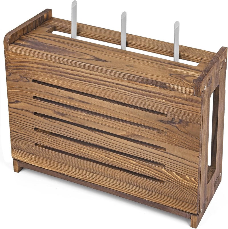 BEARUT Wooden Router Shelf Wall Mount WiFi Router Storage Box Modem Cable Router Cover Organized Power Strip Cable Management Hider Rack Need Assembly 149  98  54 in L H  W - Image 1