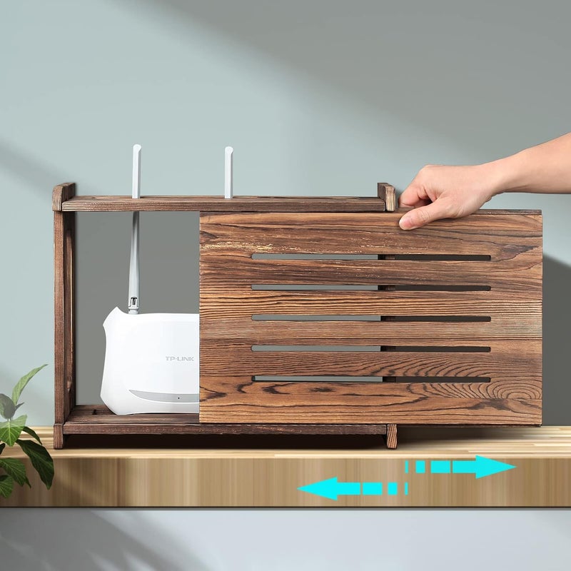 BEARUT Wooden Router Shelf Wall Mount WiFi Router Storage Box Modem Cable Router Cover Organized Power Strip Cable Management Hider Rack Need Assembly 149  98  54 in L H  W - Image 5