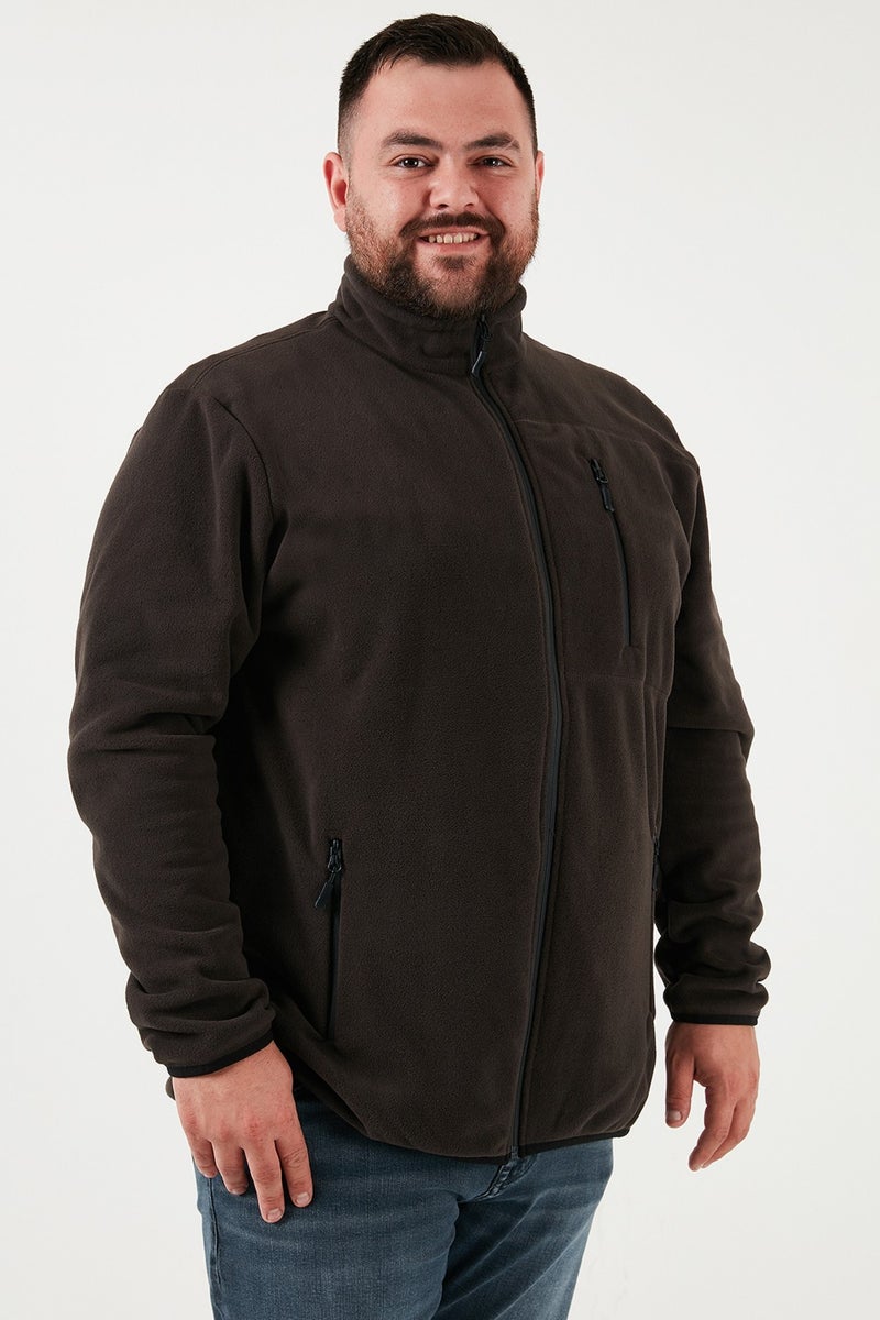 Buratti Regular Fit Stand Collar Zippered Plus Size Polar Fleece Cardigan Men's Cardigan 5906028B  - Image 1