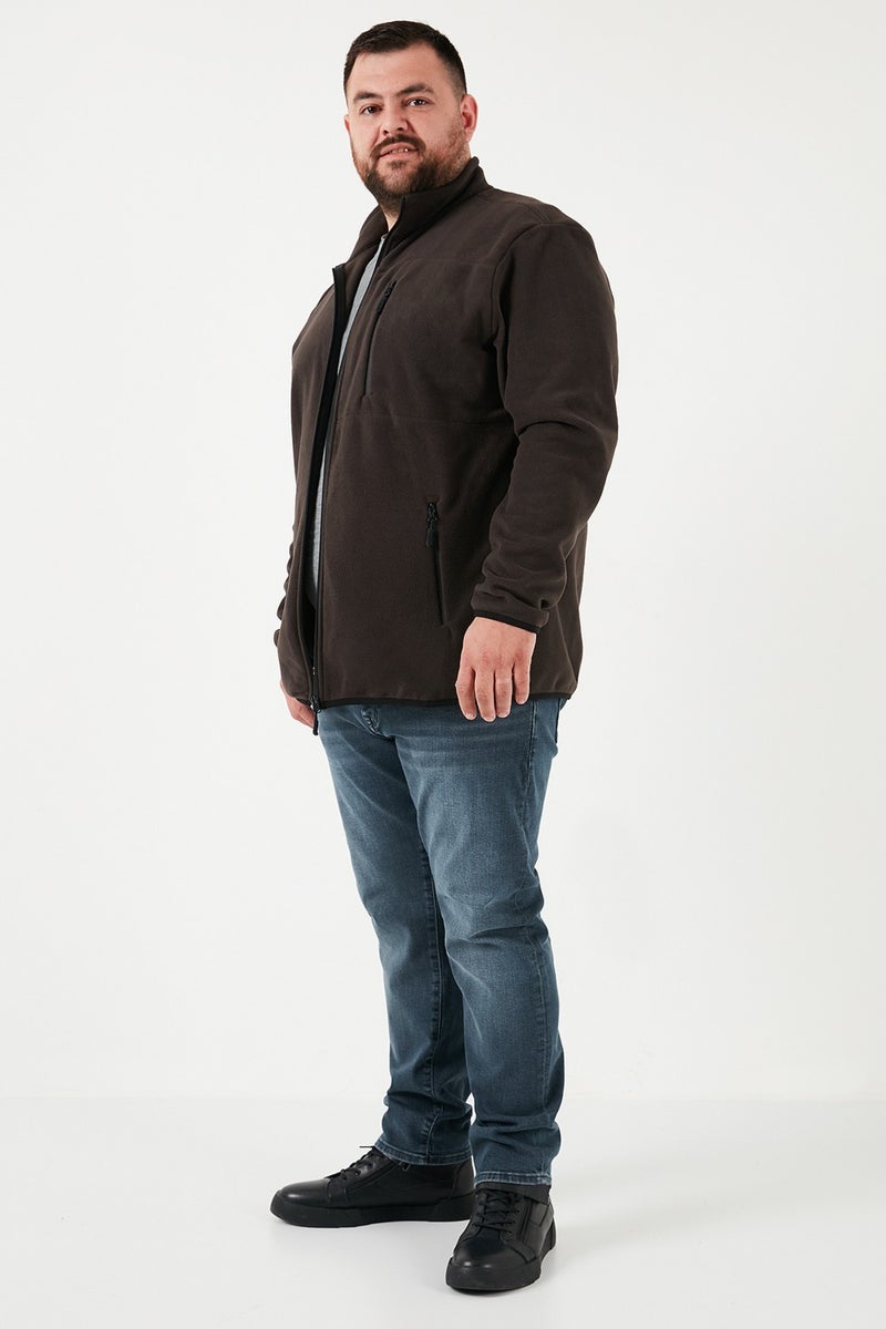 Buratti Regular Fit Stand Collar Zippered Plus Size Polar Fleece Cardigan Men's Cardigan 5906028B  - Image 3