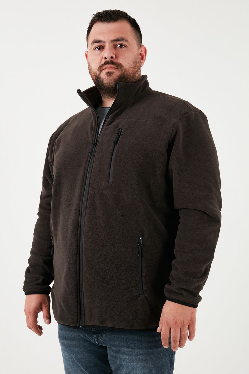 Buratti Regular Fit Stand Collar Zippered Plus Size Polar Fleece Cardigan Men's Cardigan 5906028B  - Image 2