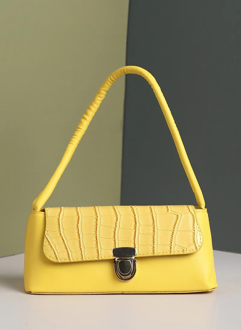 Crocodile Embossed Baguette Shoulder Bag