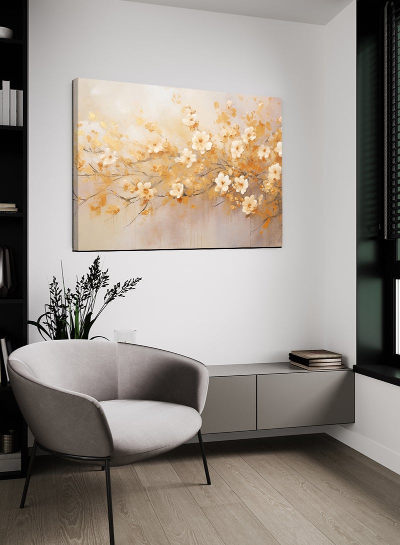 LOWHA Canvas Wall Art Stretched Over Wooden Frame with Golden Flowers Painting - Image 2