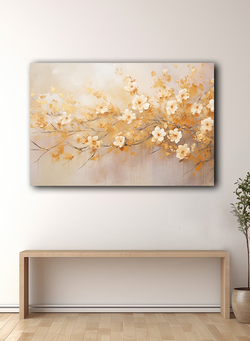 LOWHA Canvas Wall Art Stretched Over Wooden Frame with Golden Flowers Painting - Image 3