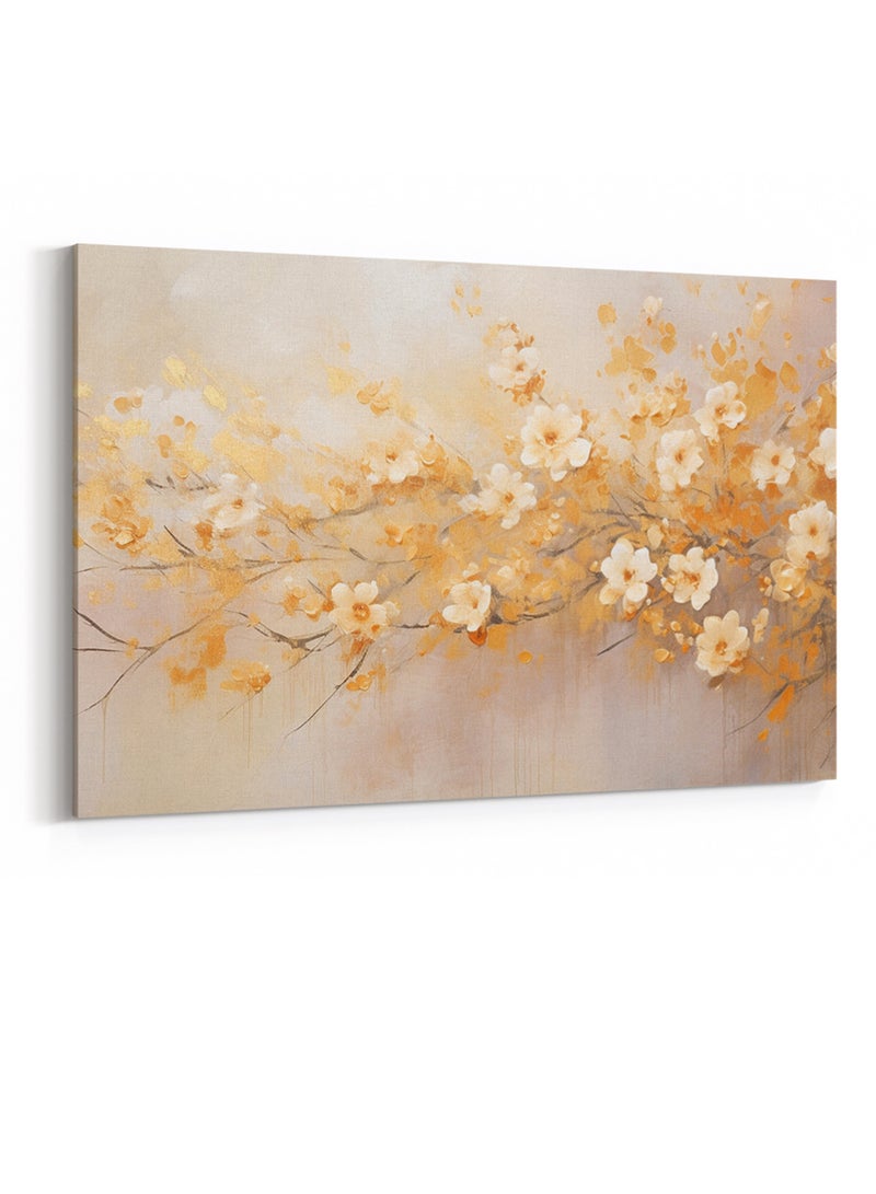 LOWHA Canvas Wall Art Stretched Over Wooden Frame with Golden Flowers Painting - Image 4