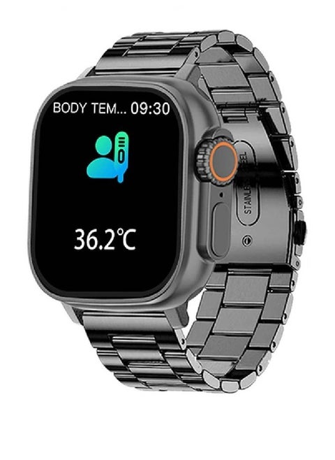 2023 Smart Watch Body Temperature Ultra Smartwatch Wireless Charging Bluetooth Call With Stainless Steel Band Black