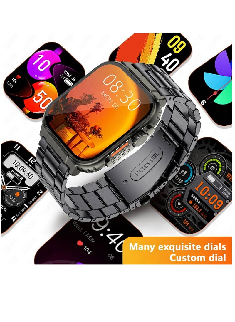 2023 Smart Watch Body Temperature Ultra Smartwatch Wireless Charging Bluetooth Call With Stainless Steel Band Black
