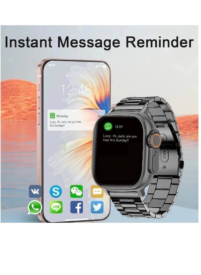 2023 Smart Watch Body Temperature Ultra Smartwatch Wireless Charging Bluetooth Call With Stainless Steel Band Black
