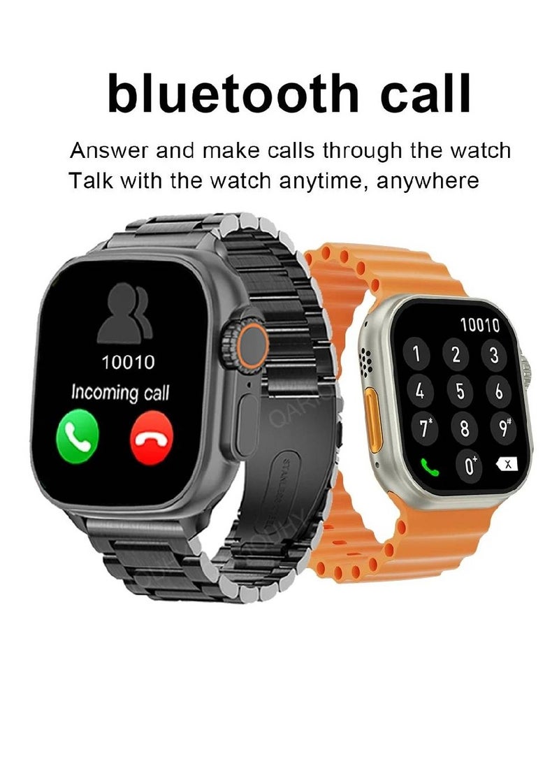 2023 Smart Watch Body Temperature Ultra Smartwatch Wireless Charging Bluetooth Call With Stainless Steel Band Black
