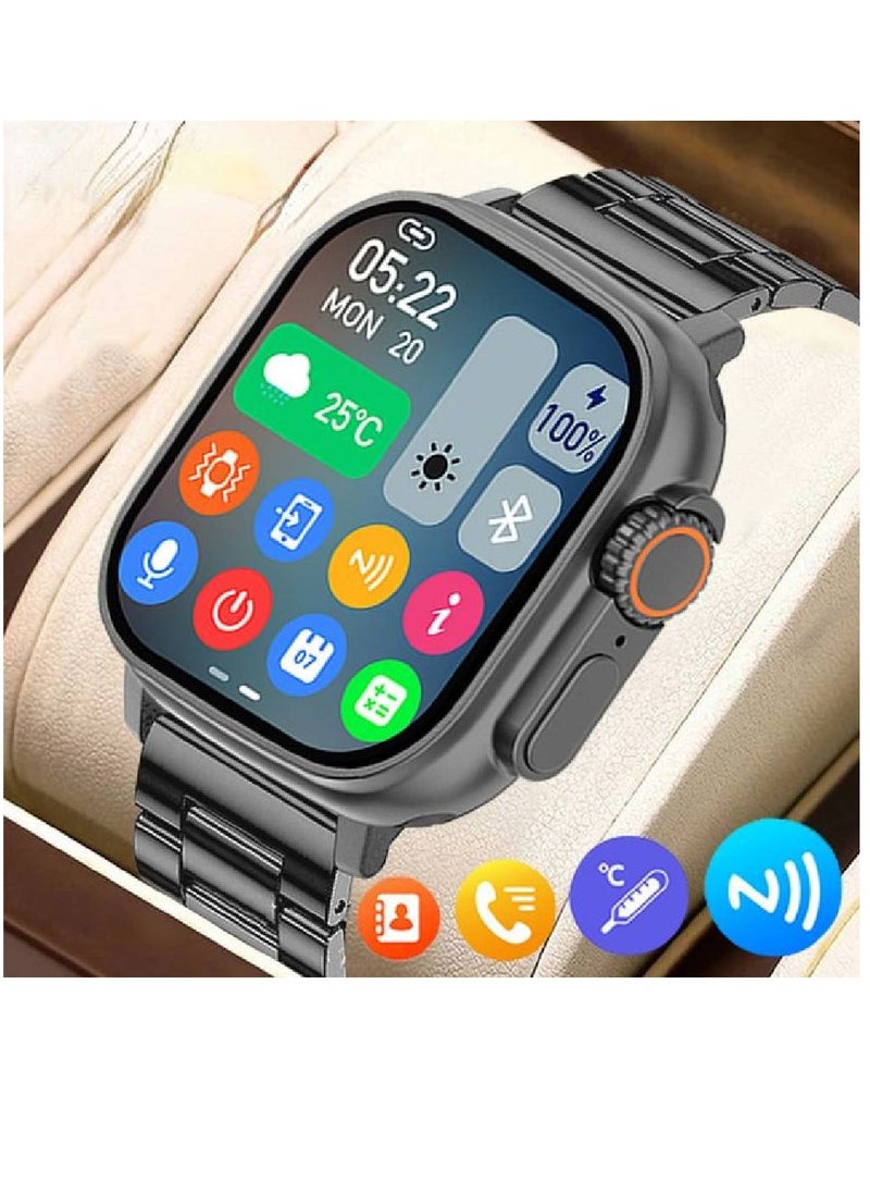 2023 Smart Watch Body Temperature Ultra Smartwatch Wireless Charging Bluetooth Call With Stainless Steel Band Black