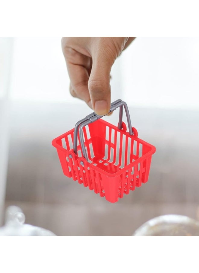 NUOBESTY NUOBESTY 10Pcs Mini Shopping Basket Mini Supermarket Cart Small Plastic Retail Shopping Baskets with Handles for Party Favors Dool House (Red)  - Image 2