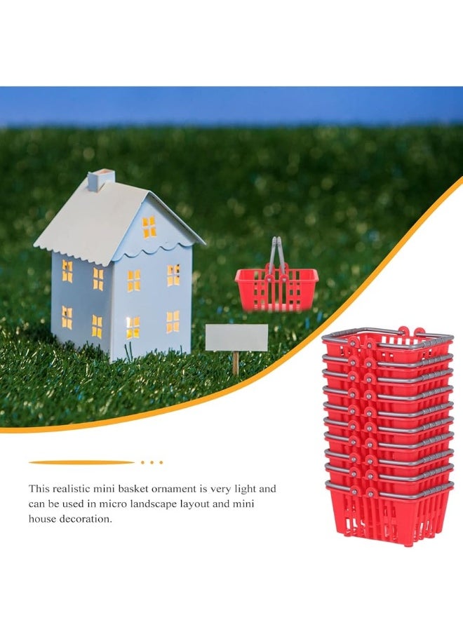 NUOBESTY NUOBESTY 10Pcs Mini Shopping Basket Mini Supermarket Cart Small Plastic Retail Shopping Baskets with Handles for Party Favors Dool House (Red)  - Image 3