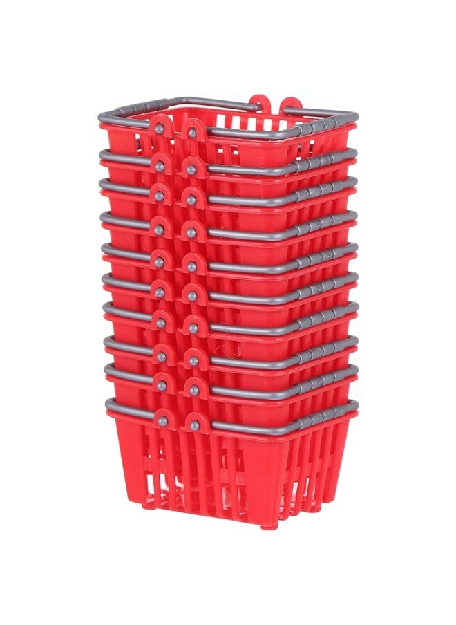 NUOBESTY NUOBESTY 10Pcs Mini Shopping Basket Mini Supermarket Cart Small Plastic Retail Shopping Baskets with Handles for Party Favors Dool House (Red)  - Image 4