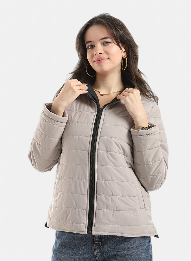 Andora Stylish zipper Closure Pump Plain Jacket _ Light Grey - Image 1