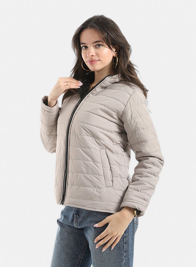 Andora Stylish zipper Closure Pump Plain Jacket _ Light Grey - Image 2
