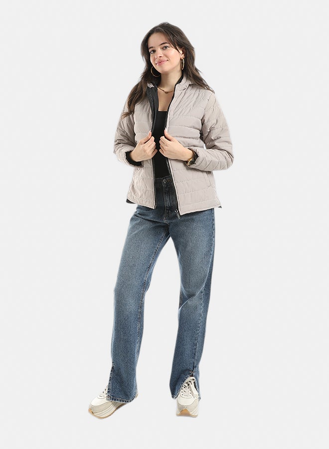 Andora Stylish zipper Closure Pump Plain Jacket _ Light Grey - Image 5