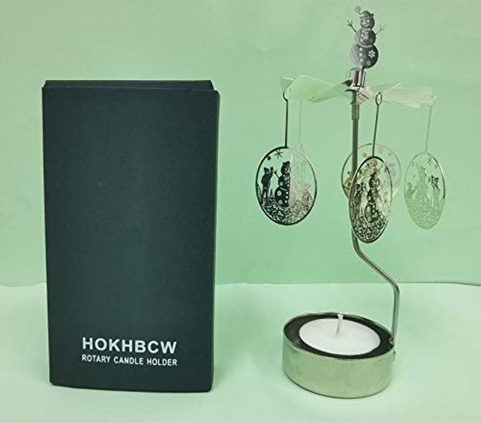 HOKHBCW Rotary Candle Holder Spinning Candleholder Metal Small Gift (Snowman) - Image 3