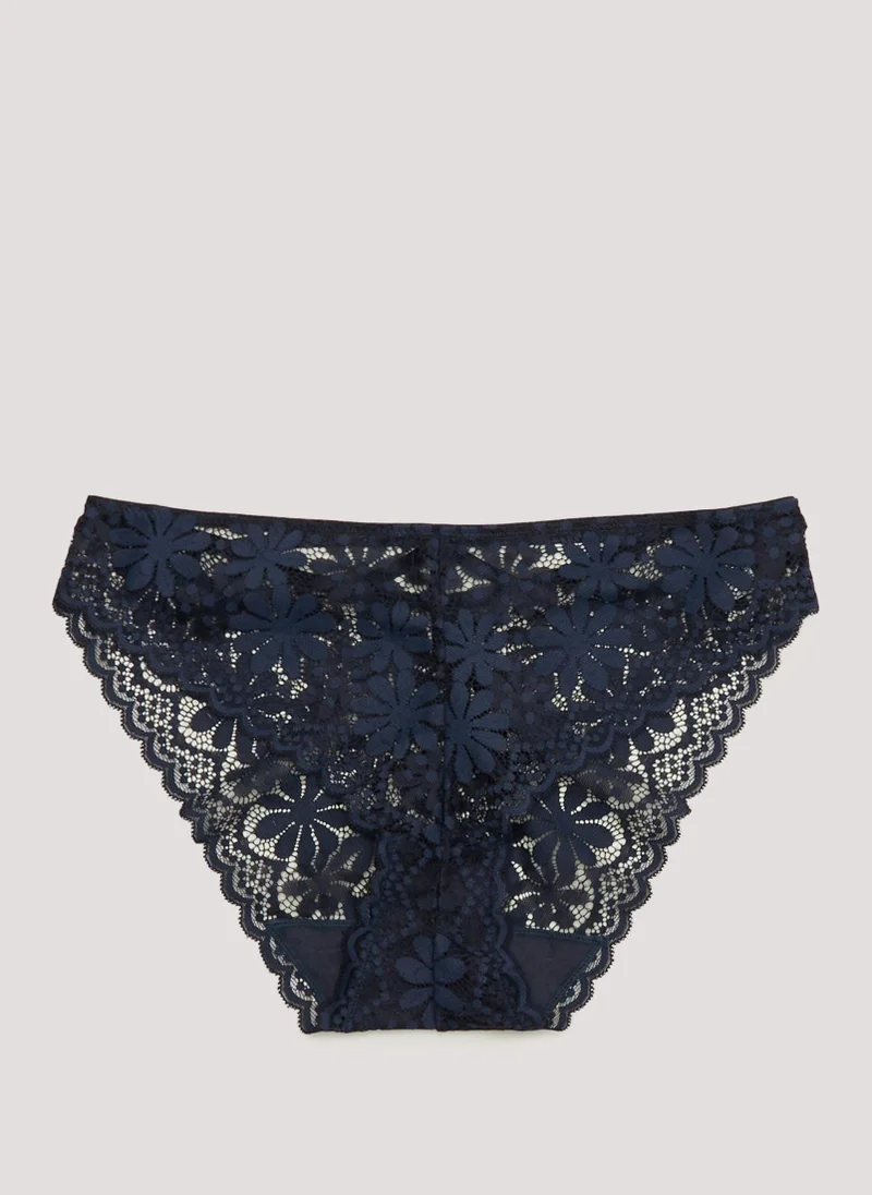 Matalan Navy Daisy Lace High Leg Knickers