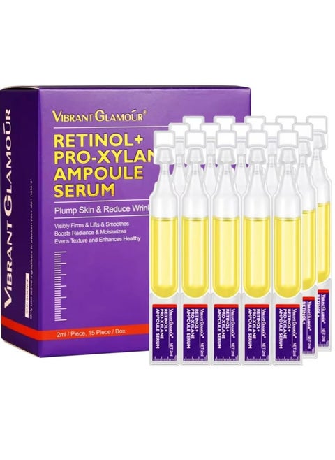 15Pcs Retinol + Pro-Xylane Ampoule Serum Anti aging Anti Wrinkle Firming Hydrating Moisturizing Soothing Repairing Fade Fine Lines Dark Spots Deep Care Retinol Essence