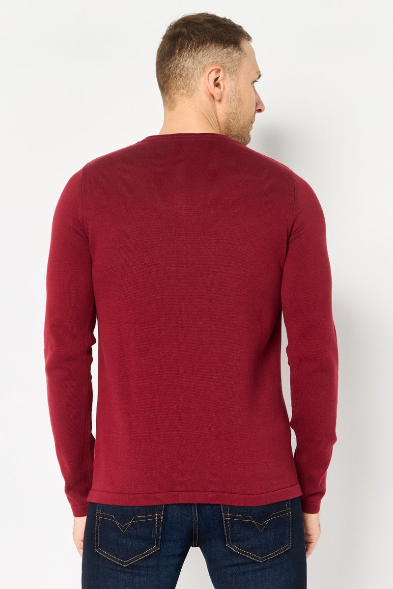 Celio Men Crew Neck Heather Sweater, Maroon - Image 3