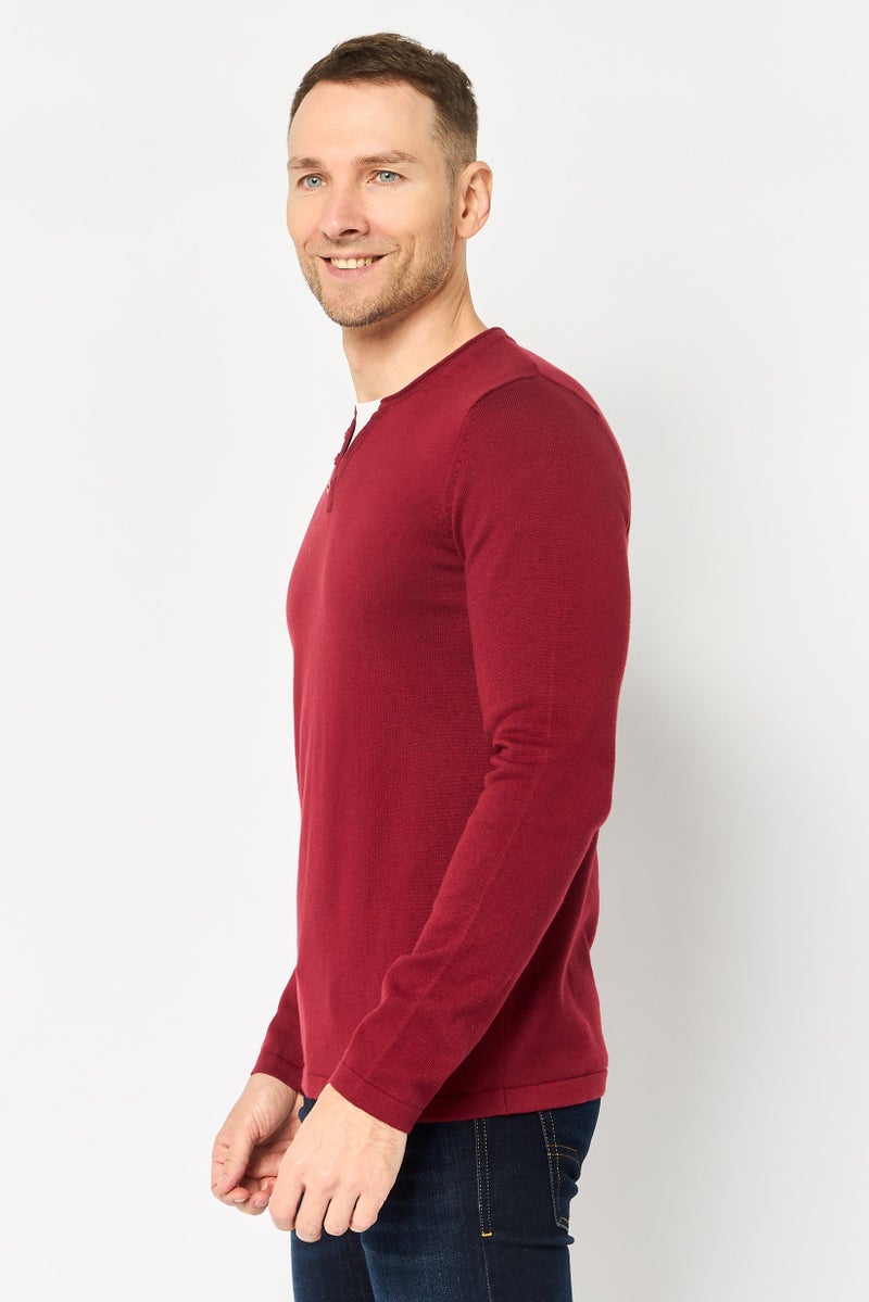 Celio Men Crew Neck Heather Sweater, Maroon - Image 4
